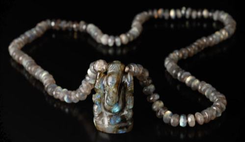 A Ganesha pendant is the focal point of this Joseph Brooks labradorite necklace.